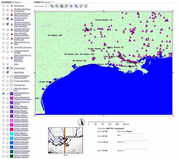 Map Displaying Carcinogen Sites